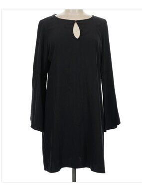 Calypso St. Barth Silk Flutter Bell Sleeve Keyhole Neckline Dress Black Size XS